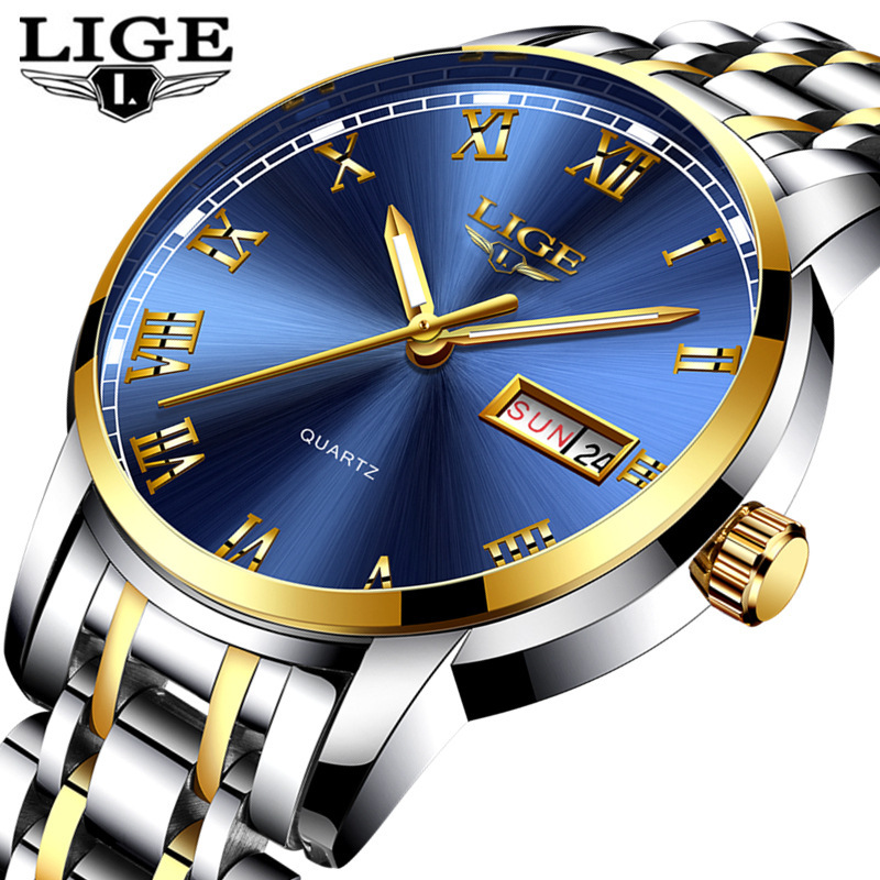 LIGE/LIGE LG9846 double calendar steel band three-pin Shi Ying watch business waterproof watch