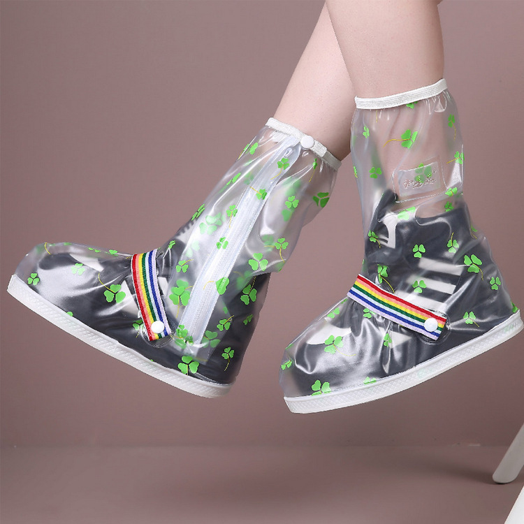Yuyi Si Fashion Women's High-rise Rain-proof Shoe Cover Waterproof Shoe Cover High-top Thickened Wear-resistant Clover 363