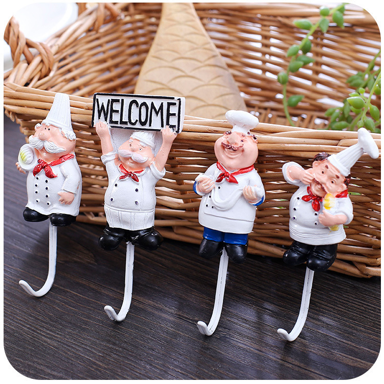 Wholesale creative home resin personality Chef shape sticky hook Wall sticky nail-free kitchen hook door back without trace