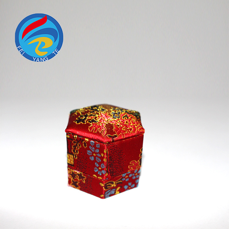 六角装帧布戒指塑胶盒 红色复古结婚戒指盒 六边形天地盖首饰盒
