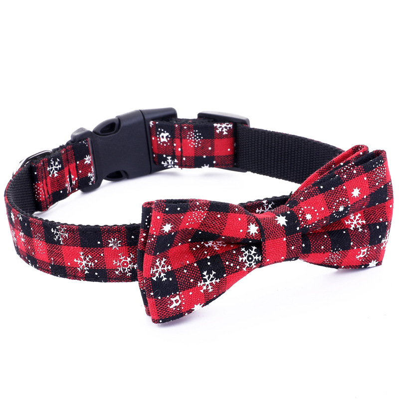 Fabricantes de inventario transfronterizo explosivo perro arco cuadrado collar de copo de nieve collar de mascota de Navidad corbata