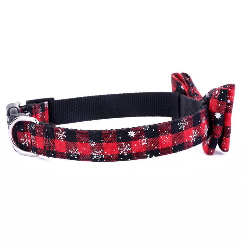 Fabricantes de inventario transfronterizo explosivo perro arco cuadrado collar de copo de nieve collar de mascota de Navidad corbata