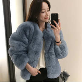 亚马逊跨境韩版仿獭兔毛皮草短外套女时尚宽松显瘦长毛绒大衣批发