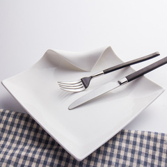 Factory direct sale hotel kitchen tableware setting square irregular crescent plate white Western steak plate wholesale