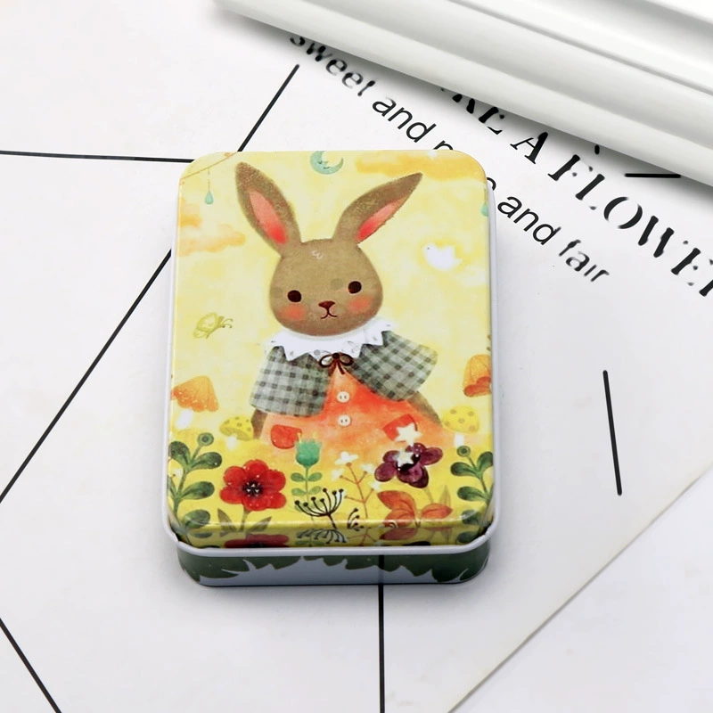 Rectangular metal tin storage box, postcard size, multiple designs, 9×6.5×2.4 cm
