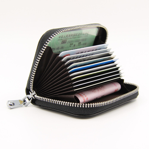 Foreign trade first-layer cowhide organ genuine pickup bag with multiple card slots and large capacity RFID anti-degaussing men's ID card holder for women