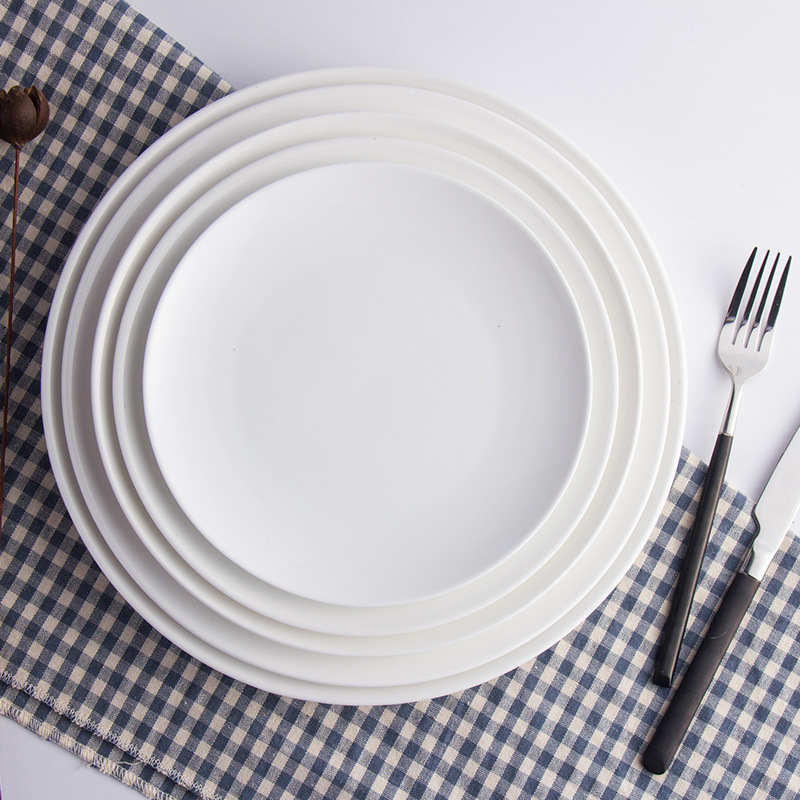 Hotel western flat plate shallow plate pure white ceramic plate steak plate Moonlight disc daily tableware can add LOGO Hotel western flat plate shallow plate pure white ceramic plate steak plate Moonlight disc daily tableware can add LOGO