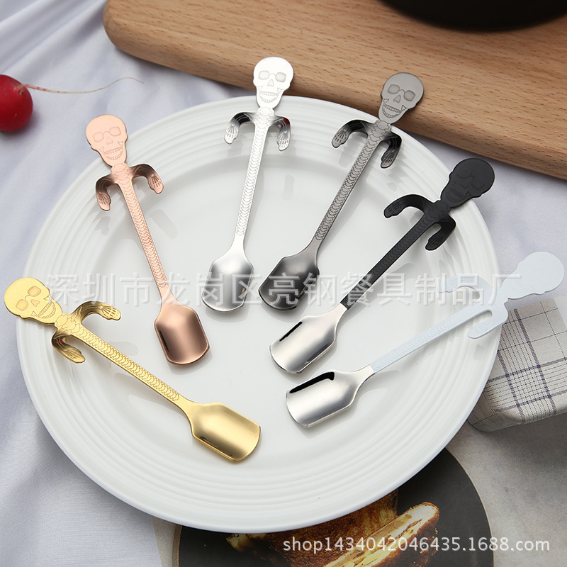 Factory direct patent product creative stainless steel spoon bone skull spoon cat 304 coffee spoon hanging Cup spoon Factory direct patent product creative stainless steel spoon bone skull spoon cat 304 coffee spoon hanging Cup spoon