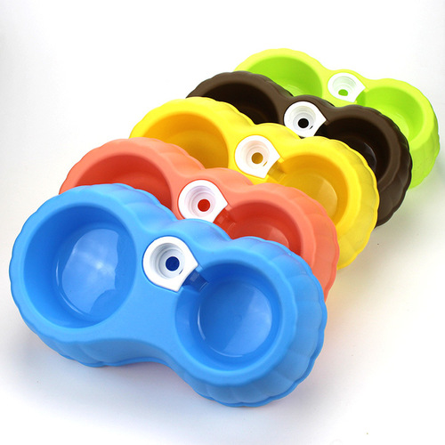 Manufacturer wholesale plastic pumpkin-shaped pet bowl, dog bowl, automatic feeding and drinking fountain, double bowl, cat bowl, food bowl supplies