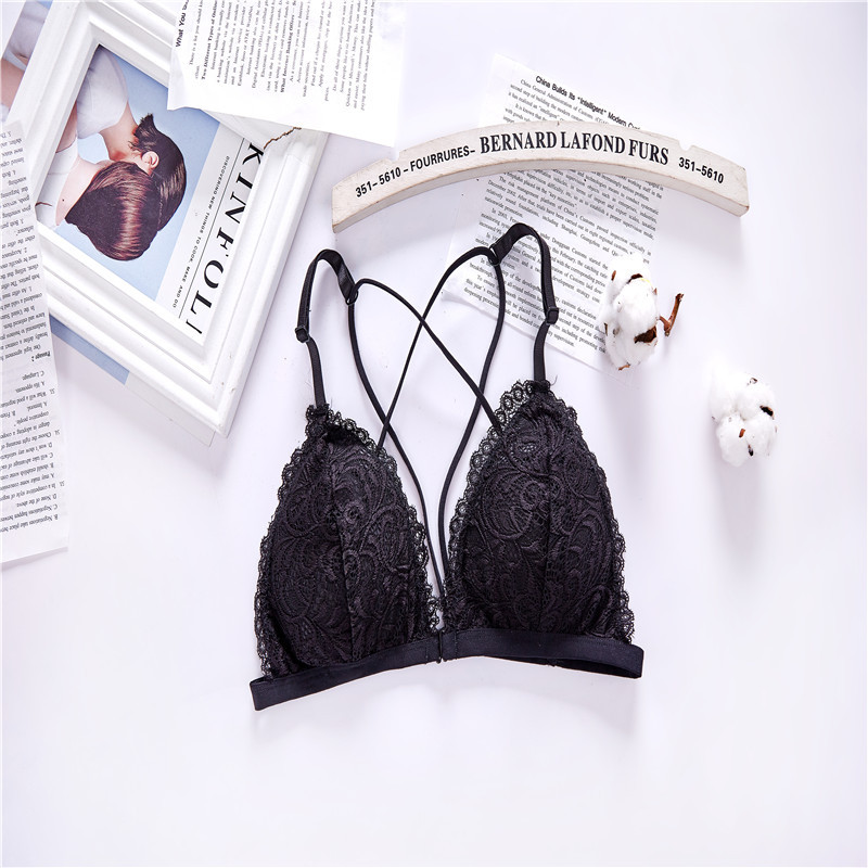 Mujeres de estilo europeo y americano sexy Cruz espalda delantera hebilla pecho abrigo verano fino transpirable encaje tubo superior sujetador con almohadilla en el pecho