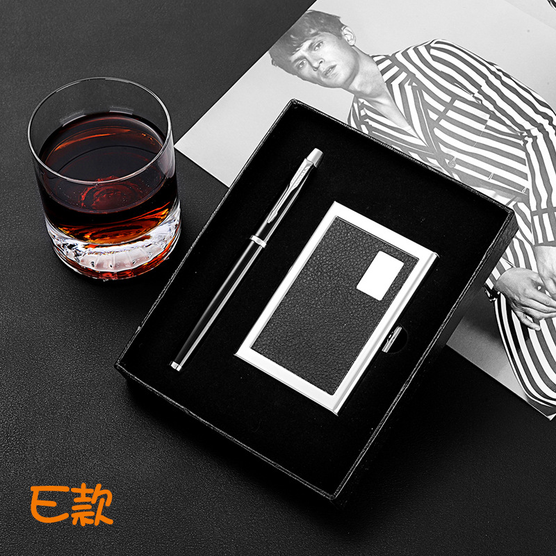 Venta directa de fábrica, juego de dos piezas de tarjetero y bolígrafo de papelería de oficina personalizado, juego de tarjetero de oficina con caja de regalo.