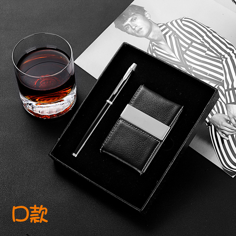 Venta directa de fábrica, juego de dos piezas de tarjetero y bolígrafo de papelería de oficina personalizado, juego de tarjetero de oficina con caja de regalo.