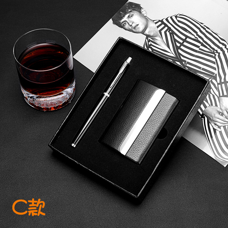 Venta directa de fábrica, juego de dos piezas de tarjetero y bolígrafo de papelería de oficina personalizado, juego de tarjetero de oficina con caja de regalo.