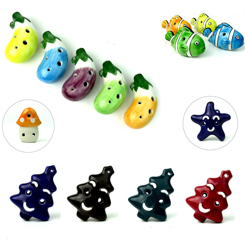 Cartoon Pottery Flute Christmas Tree Beetle Mushroom Pointed Point Field Snail Pottery Flute 6 Hole Tourist Attractions Jewelry Student Flute