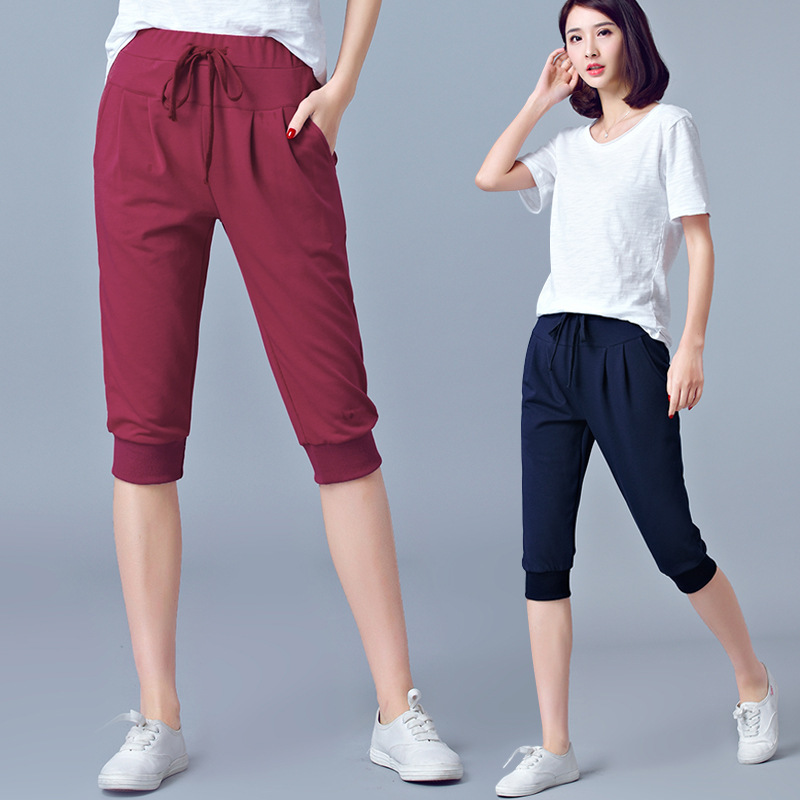 High Waist Stretch Capri Pants Women's Summer Thin Sports Pants Loose Hallen Pants 100.00kg chubby girl plus size Casual Women's Pants High Waist Stretch Capri Pants Women's Summer Thin Sports Pants Loose Hallen Pants 100.00kg chubby girl plus size Casual Women's Pants