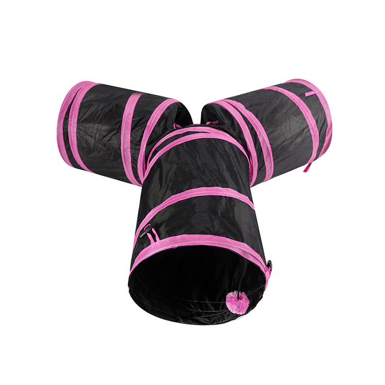 Suministros para mascotas al por mayor papel de timbre tres vías doble túnel para gatos canal plegable para gatos juguetes educativos para gatos