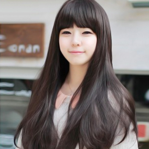Air bangs girl straight bangs long curly hair long ponytail long straight hair fluffy real girl wig direct sale