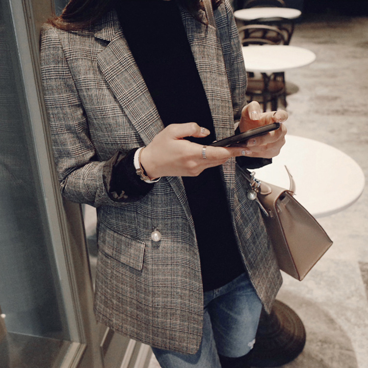 In-Stock Trendy British Style Slim-Fit Plaid Street Blazer Women's Small Suit One-Piece Wholesale