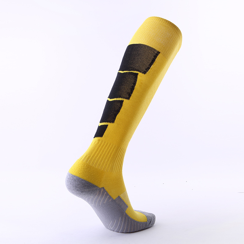 Calcetines de fútbol profesionales, calcetines deportivos por encima de la rodilla, calcetines altos multicolores para hombre, calcetines largos de competición con suela de toalla gruesa para mujer