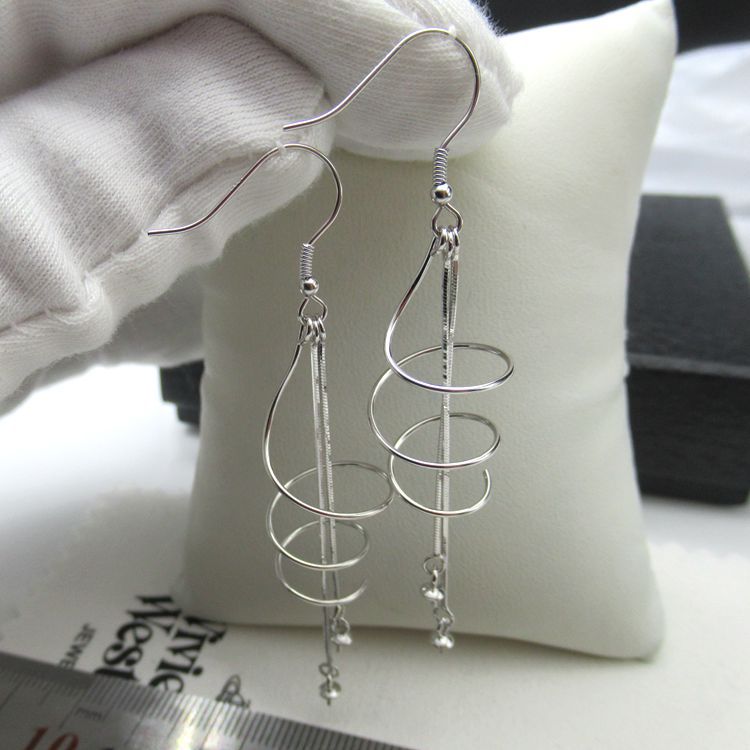 925纯银螺旋耳线韩国流苏耳环女简约长款耳坠耳饰个性百搭银饰品