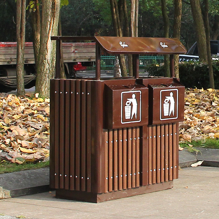 塑胶木户外垃圾桶 钢木环卫垃圾桶 双分类果皮箱 环保室外垃圾箱