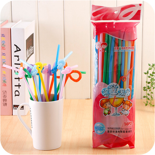 Factory direct sales disposable beverage straws food grade PP plastic art straws color bendable black transparent