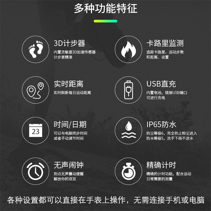 Pulsera inteligente Edison para estudiantes y niños, pulsera deportiva con podómetro, reloj despertador vibratorio, reloj electrónico LED de fábrica