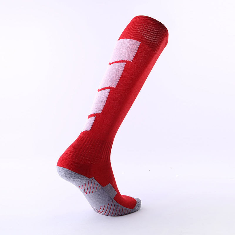 Calcetines de fútbol profesionales, calcetines deportivos por encima de la rodilla, calcetines altos multicolores para hombre, calcetines largos de competición con suela de toalla gruesa para mujer