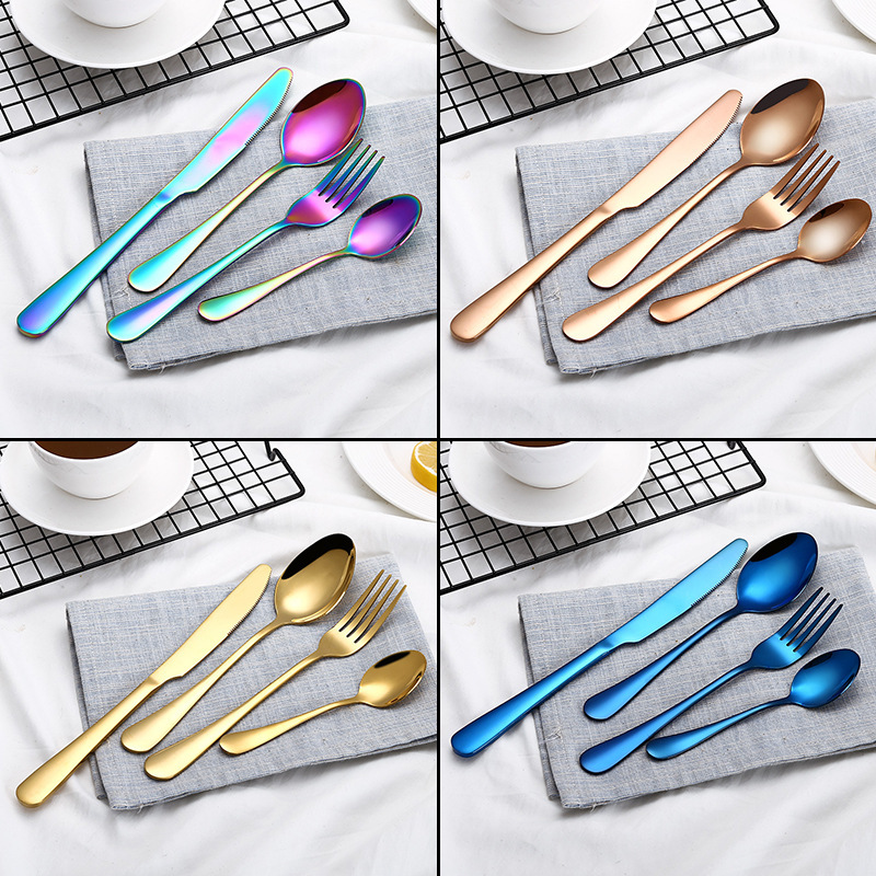 1010 tableware set black gold plated stainless steel knife and fork creative color Western steak knife and fork spoon