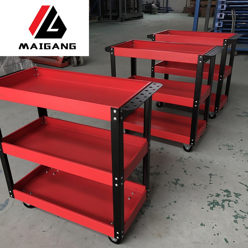 麦冈车间超市零件整理摆放移动式货物架三层多功能气保维修手推车