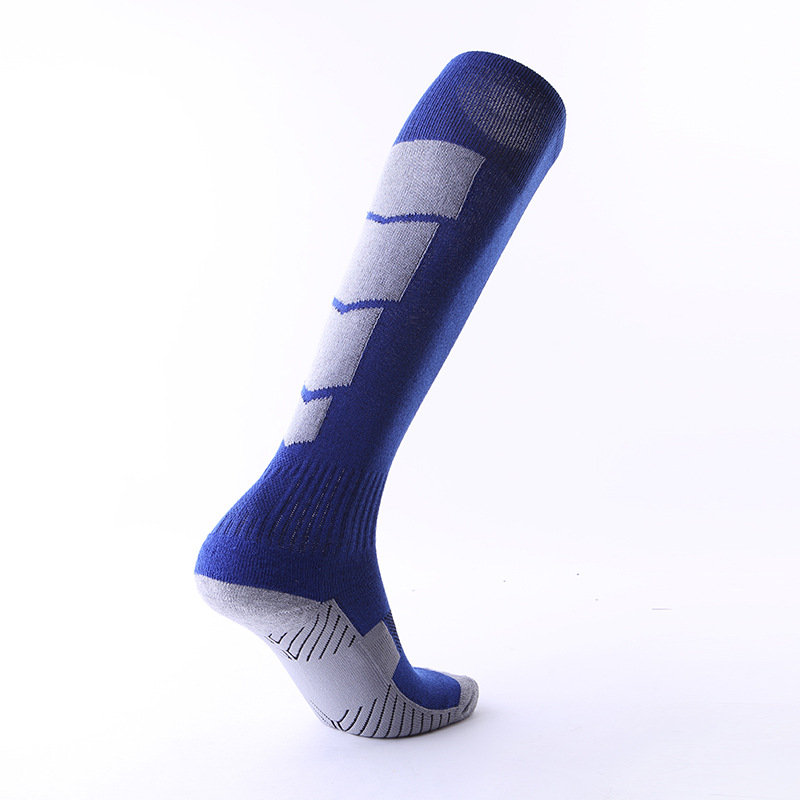 Calcetines de fútbol profesionales, calcetines deportivos por encima de la rodilla, calcetines altos multicolores para hombre, calcetines largos de competición con suela de toalla gruesa para mujer