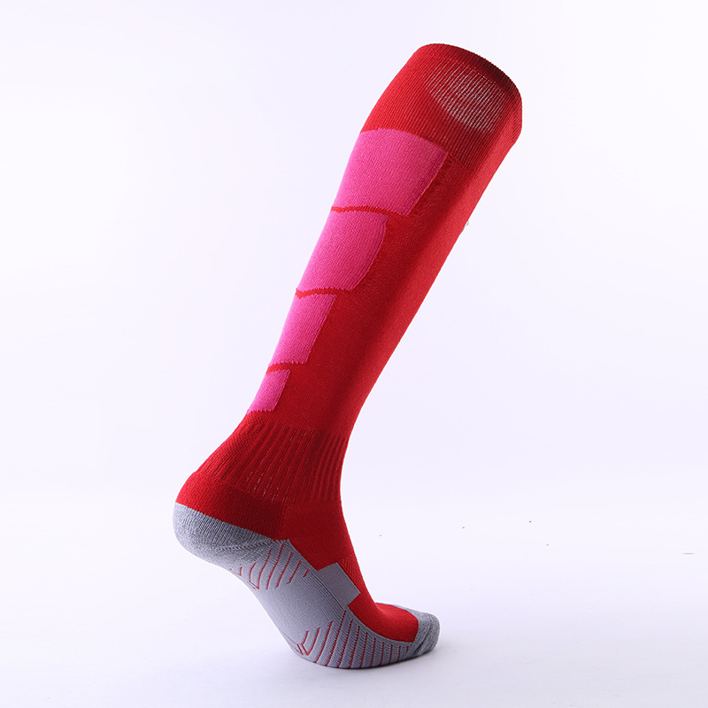 Calcetines de fútbol profesionales, calcetines deportivos por encima de la rodilla, calcetines altos multicolores para hombre, calcetines largos de competición con suela de toalla gruesa para mujer