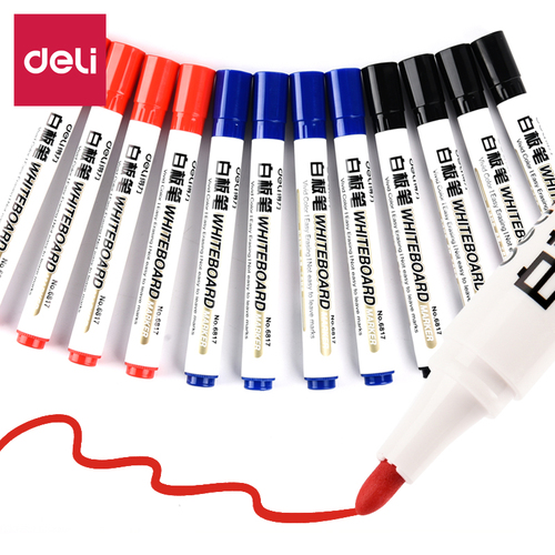 Deli 6817 whiteboard pen red blue black water-based whiteboard pen erasable drawing board pen office stationery wholesale