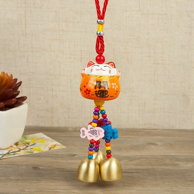 decoration wind chime lucky cat ceramic — Car hanging