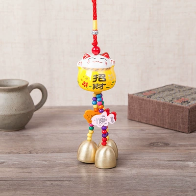 Car hanging out safe bell cat car accessories - bell-ceramic-cat-yellow