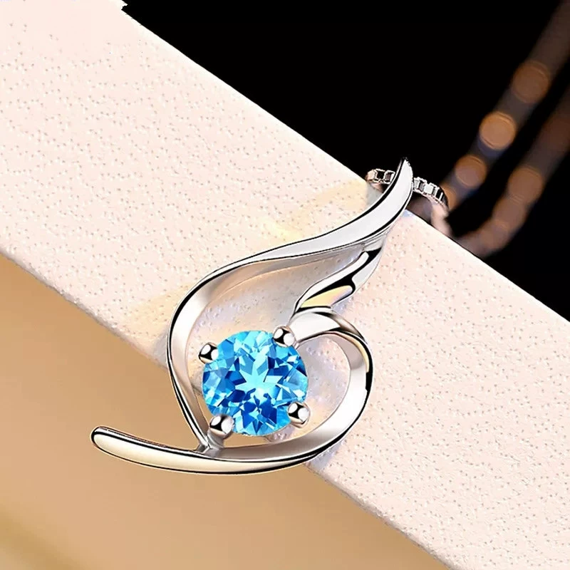 Fashionable blue retro necklace with zircon, pendant, accessory, simple and elegant design