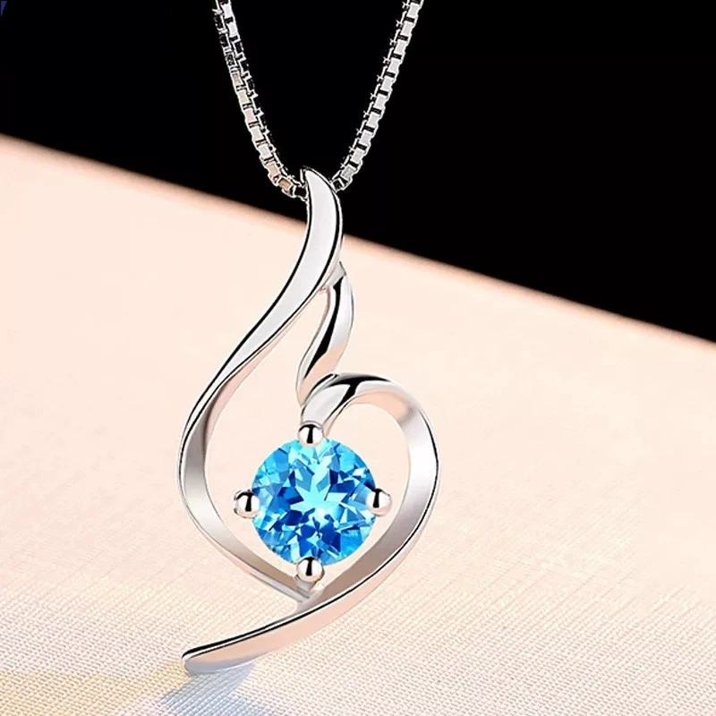 Fashionable blue retro necklace with zircon, pendant, accessory, simple and elegant design