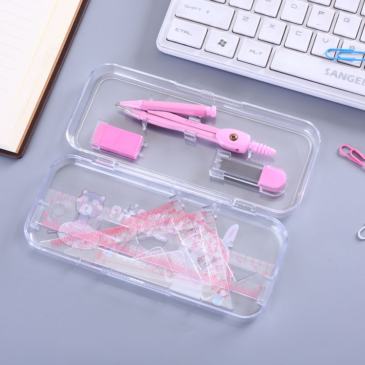 Compases metálicos específicos para estudiantes traje de herramientas de dibujo de examen 7-piece Cartoon multi-función brújulas regla al por mayor