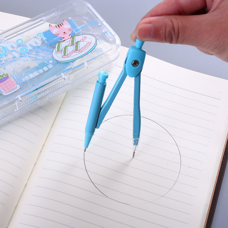 Compases metálicos específicos para estudiantes traje de herramientas de dibujo de examen 7-piece Cartoon multi-función brújulas regla al por mayor