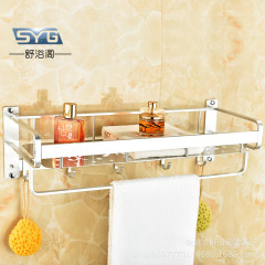 Bathroom Towel Rack Aluminum Alloy Aluminum Plate U-Shaped Glossy Towel Bar with Hooks and Storage Shelf, Kitchen and Bathroom Dual-Purpose Wall Mount