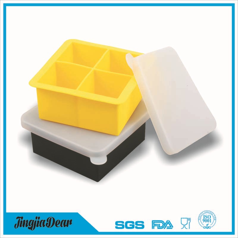 工厂现货 4格方形硅胶冰格带盖 4格硅胶冰格带盖 带盖硅胶4格冰格