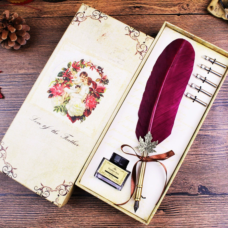 T02de-S2 Feather Pen Retro Set Gift Box Valentine