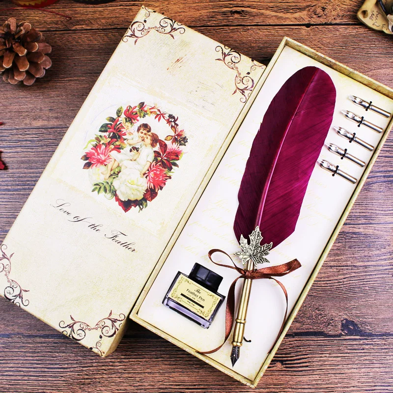 T02de-S2 Feather Pen Retro Set Gift Box Valentine