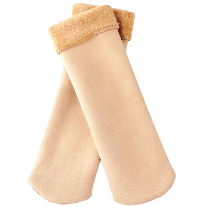 Calcetines de nieve de invierno calcetines de media pantorrilla para adultos calcetines de baile forrados con vellón engrosados calcetines de piso cálidos de color carne resistentes al frío unisex