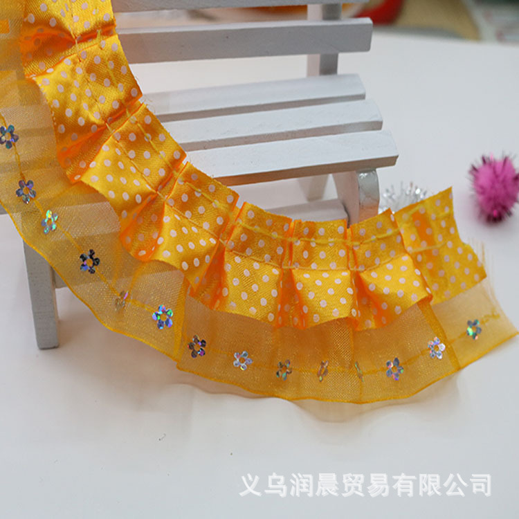 4cm圆点色丁布雪纱带梅花亮片DIY娃娃 服装 饰品 玩具辅助材料