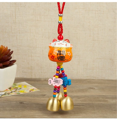 interior rearview mirror decoration wind chime – Car hanging - bell-ceramic-cat-orange