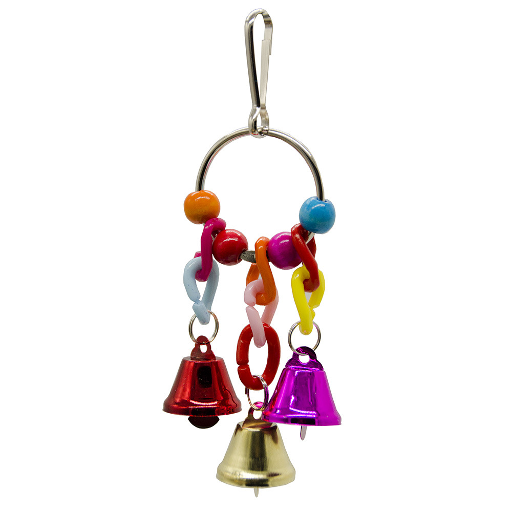 Loro juguete pájaro juguete cuentas de colores Bell cadena loro sosteniendo garra bajo los pies atrapando juguete para mascotas