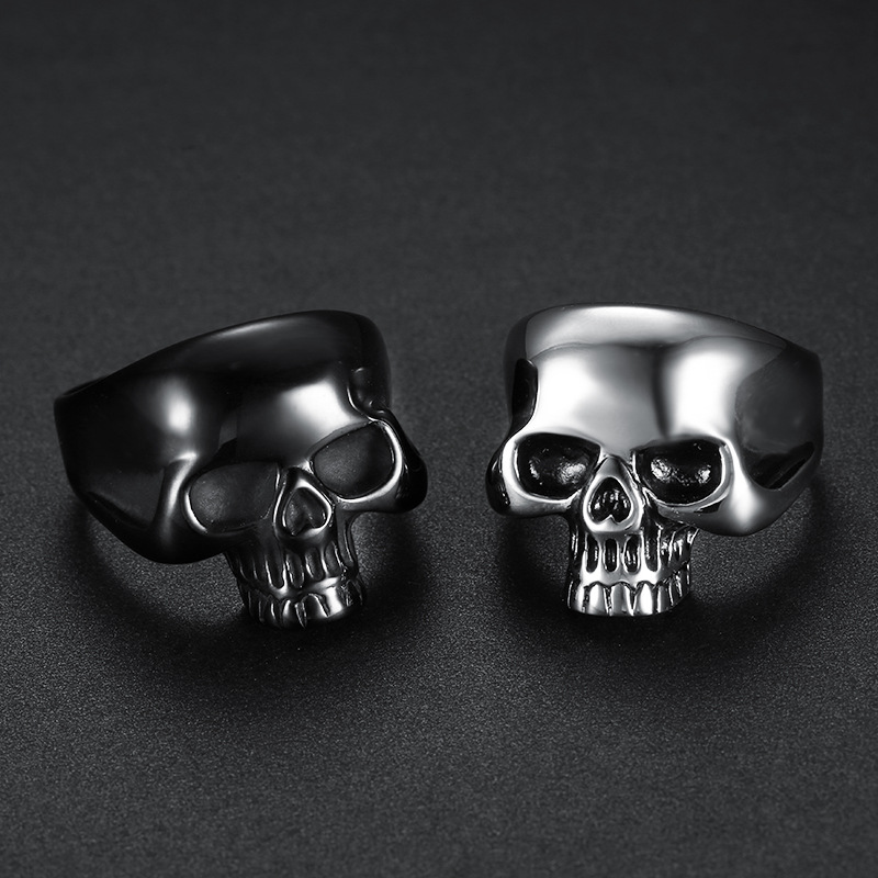 European and American Personalized Punk Style Series Skull Rings, Stainless Steel Glossy Skull Rings for Men