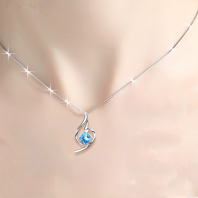 Fashionable blue retro necklace with zircon, pendant, accessory, simple and elegant design
