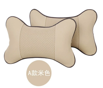 Car headrest pillow neck pillow pair of car seat neck pillow waist pillow car pillow Four Seasons interior bone pillow (Headrest) - beige-one-pack